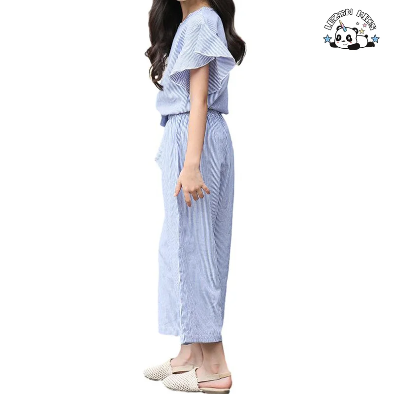 LEZONKIDS - Customizable OEM Leisure Casual Girls Outfit Ruffle T Shirt Wide Leg Pant Girls Clothing Sets